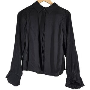 AREA STARS Black Pleated Sleeve Button Up Blouse Shirt Top Women's Medium‎ M